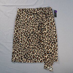 Worthington Skirt Women 16 Midi Leopard Animal Print Bow Faux Wrap Luxe Academia
